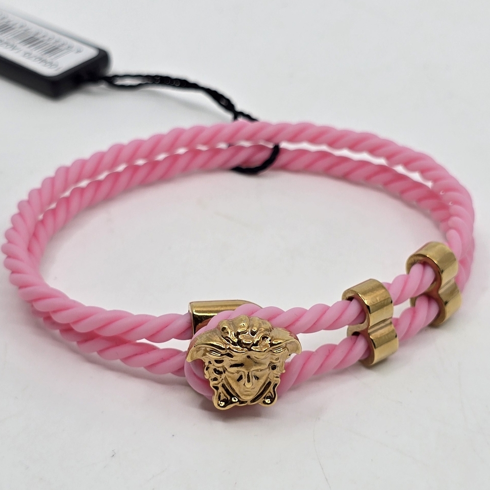 Versace Pink & Gold Rubber Medusa Bracelet in Candy Oro - Picture 2 of 7
